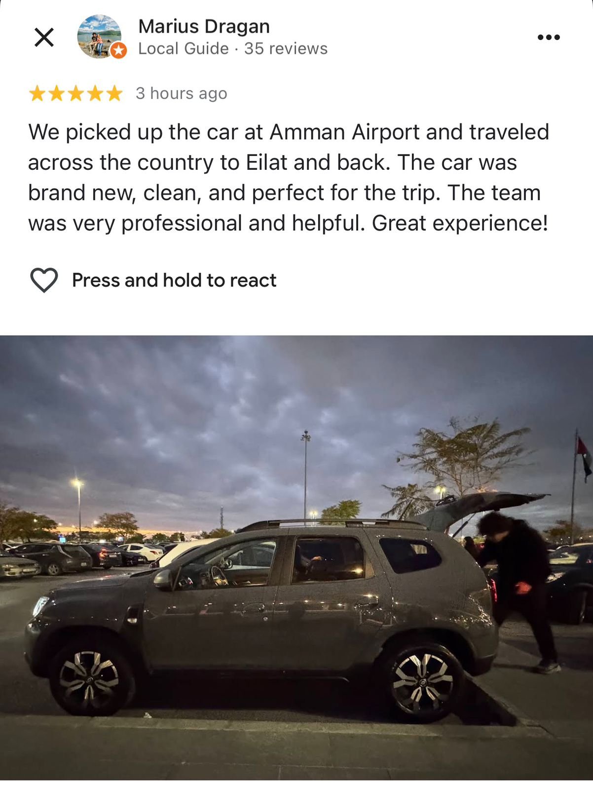 Trivo car rental Jordan customer review